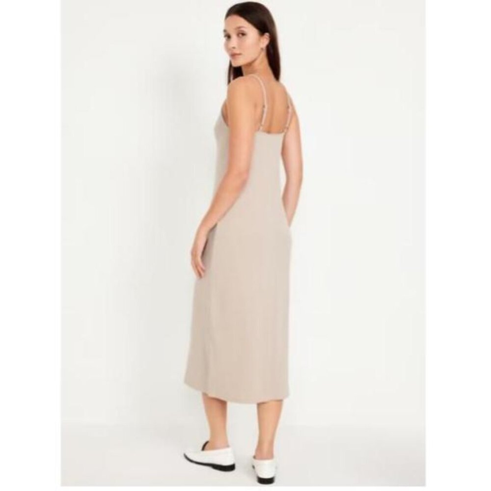NWT Old Navy Sleeveless Rib-Knit Midi Tank Dress, XL, Bodycon, khaki - Picture 2 of 4